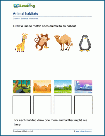 Animal habitats for grade 1