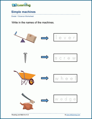 grade 1 forces and machines worksheets k5 learning