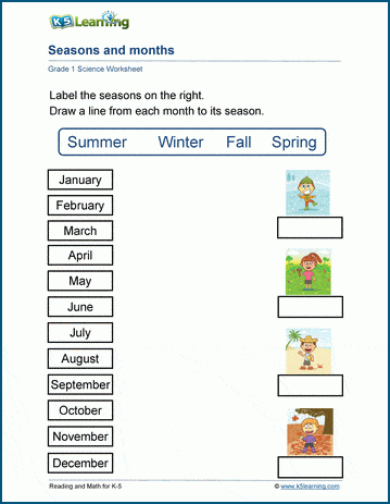 months of the year worksheets for first grade