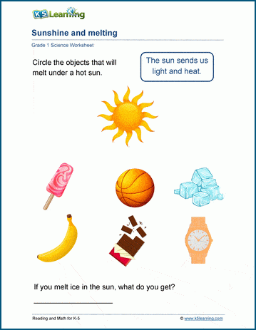 sunshine and melting worksheet k5 learning