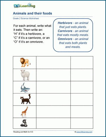 animals food worksheets k5 learning