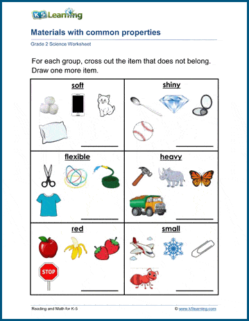 materials with common properties worksheets k5 learning