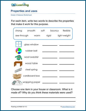 Material Properties and Uses Worksheets | K5 Learning