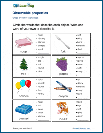 observable properties worksheets k5 learning