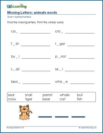 grade 1 fill in missing letter