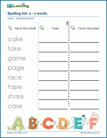 Spelling practice split digraphs words