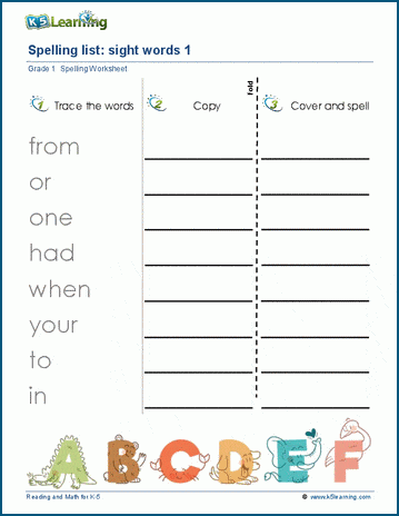 Spelling practice sight words