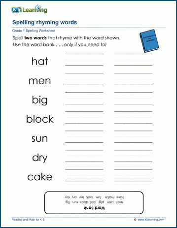 rhyming words worksheet for grade 1