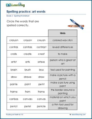 Shapes, Colors, and Sizes Spelling Quiz Worksheet for 1st - 2nd Grade