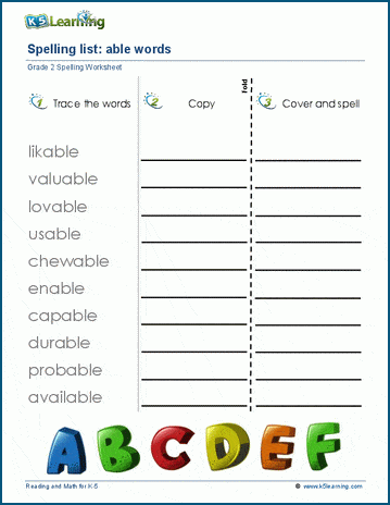 Spelling practice suffixes