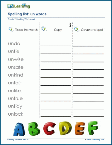 Spelling practice un words