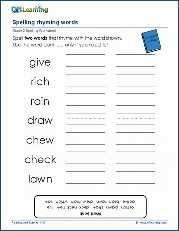 rhyming words worksheet for grade 2