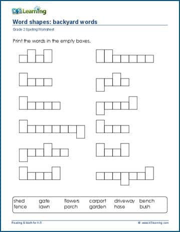 word shapes for grade 2 k5 learning