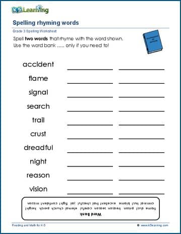 Rhyming words for grade 3 | K5 Learning