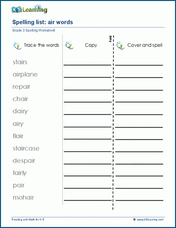 Spelling practice - grade three letter blends - 1