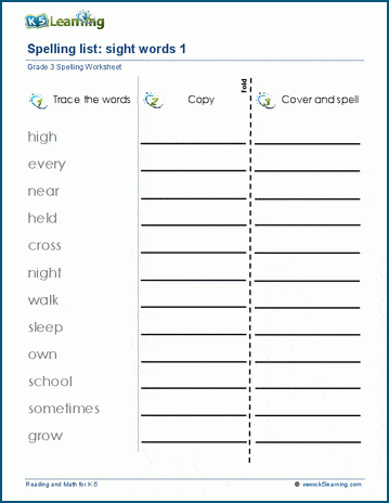 Grade 3 Spelling List Practice