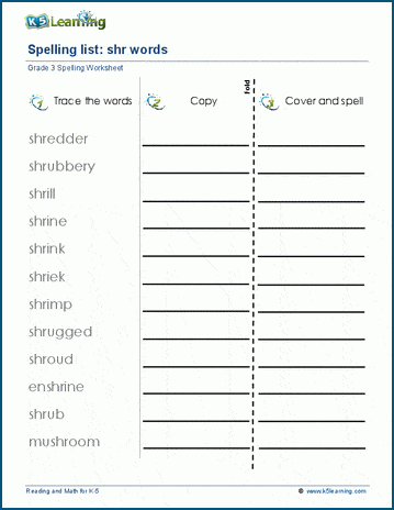 Spelling practice - grade 3 three letter blends - 2