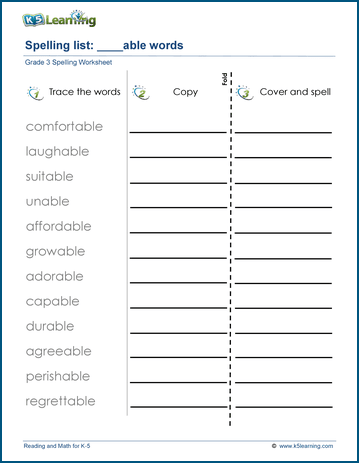 Spelling Worksheets For Grade 3 K5 Learning