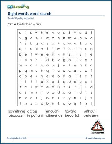 Grade 3 spelling worksheet word search