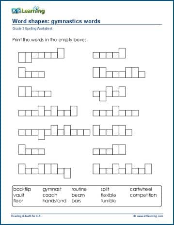 word shapes worksheets for grade 3 k5 learning