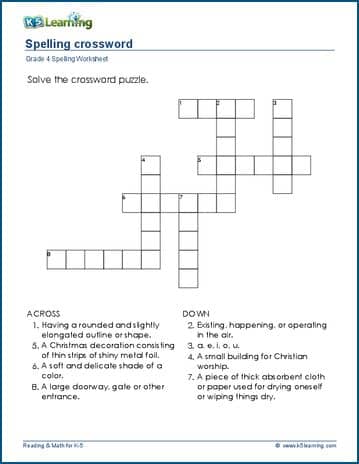 crossword worksheets for grade 4 k5 learning