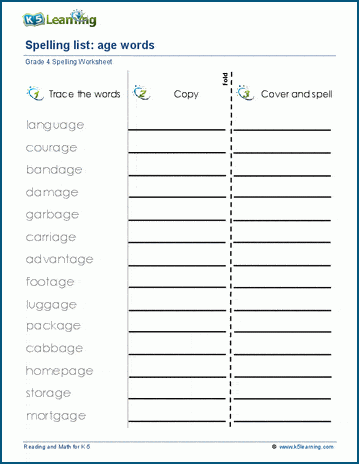 Spelling practice - grade 4 three letter blends 1