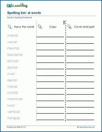 Spelling practice - grade 4 two letter blends 1