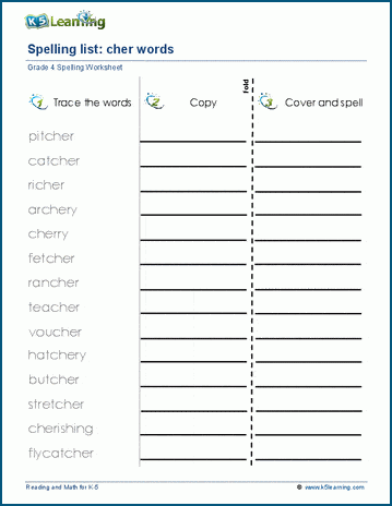 Spelling practice - grade 4 four letter blends