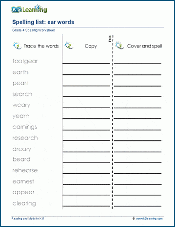 Spelling practice - grade 4 three letter blends 2