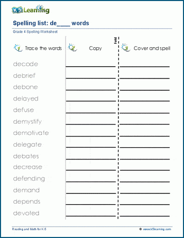 Spelling practice - grade 4 prefixes