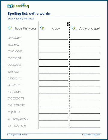 Spelling practice - grade 4 soft c & g