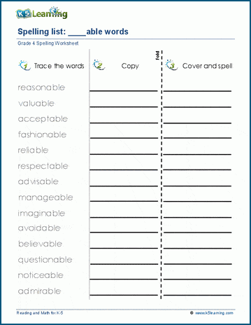 Spelling practice - grade 4 suffixes