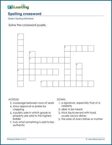 Spelling crossword puzzles for grade 5