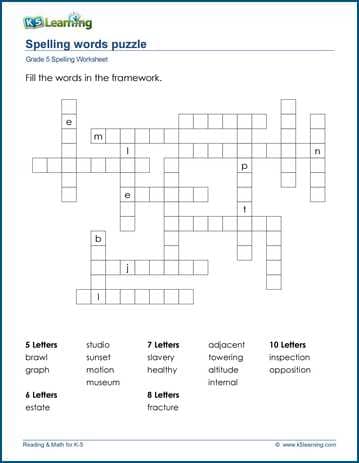 Grade 5 Spelling - Week 5 Crossword - WordMint