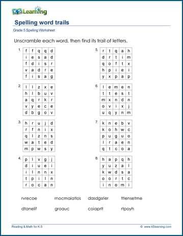 Grade 5 spelling worksheet secret trails