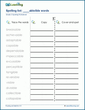 Spelling practice - grade 5 spelling suffix words 1