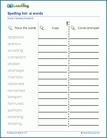 Spelling practice - grade 5 two letter blends 1