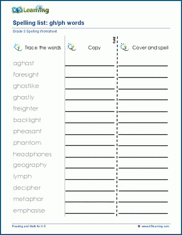 Spelling practice - grade 5 two letter blends 2