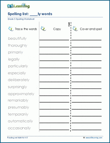 Spelling practice - grade 5 spelling suffix words 3