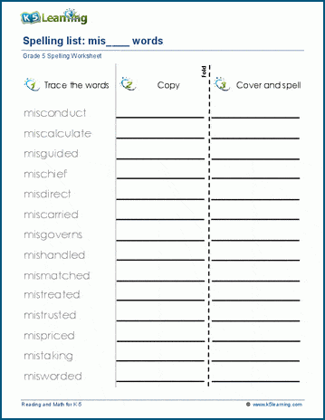 Spelling practice - grade 5 prefix words 3