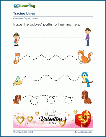Valentine tracing worksheets