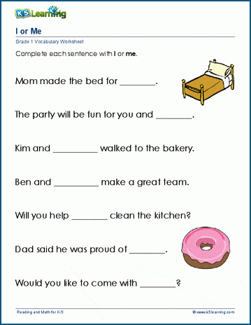 I or me worksheet