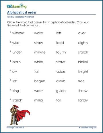 alphabetical order for grade 2 k5 learning