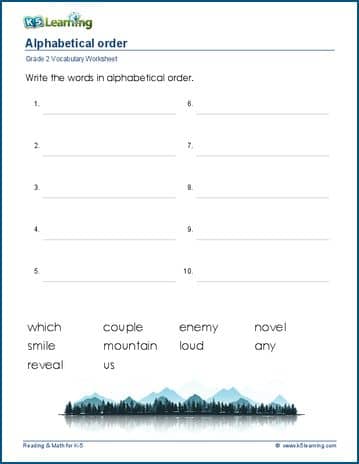 words in alphabetical order worksheets k5 learning