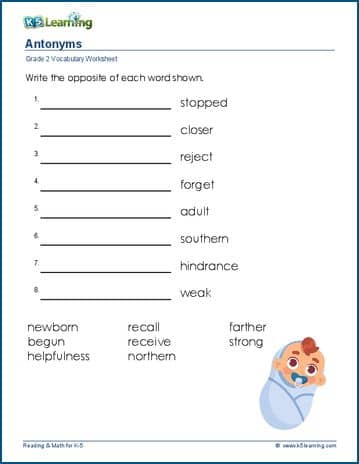 Antonyms Worksheet For Grade 2 Pdf