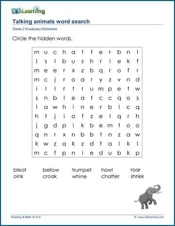 Animals Word Hunt Worksheet for Kindergarten - 1st Grade