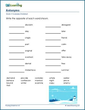 Antonyms Exercises K5 Learning