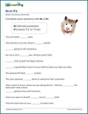 its or it s in sentences worksheets k5 learning