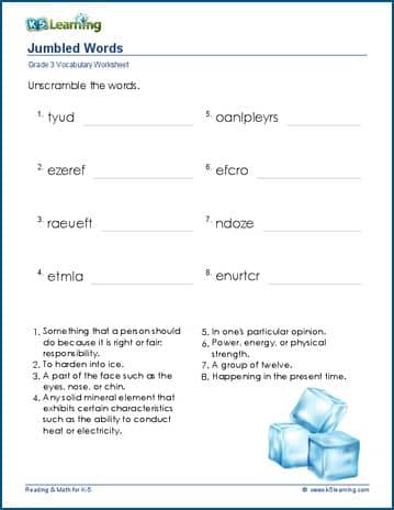 jumbled words for grade 3 k5 learning