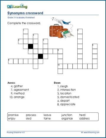 synonyms crossword puzzle pdf k5 learning